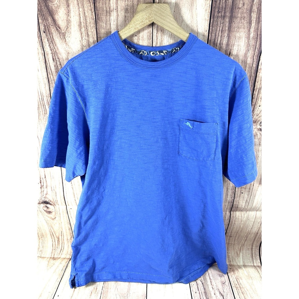 Tommy Bahama Men MEDIUM T-Shirt BLUE Short Sleeve Crew Neck Cotton MED
